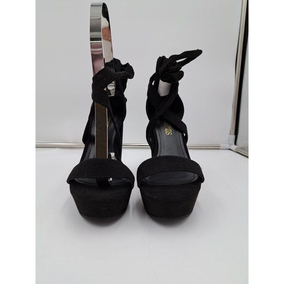 NWOB Dream Pairs Black Suede 5.5" High block heel ankle wrap dressy sandals 6 - Picture 3 of 9